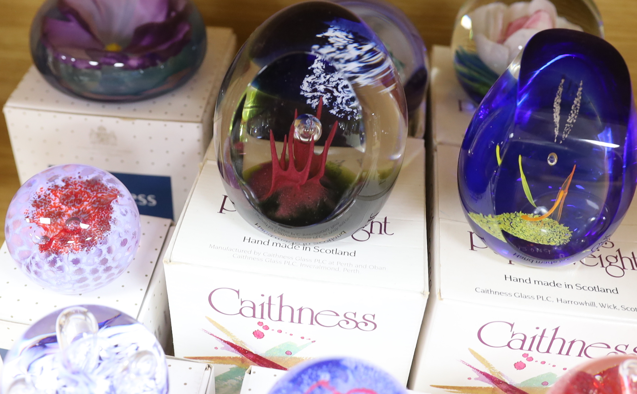 Ten Caithness paperweights, boxed, some limited edition